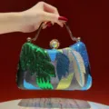 Sequin Embroidery Evening Bag Vintage Luxury Clutch Women Qipao Handbag Rhinestone - Black