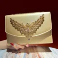 Luxus goldene Strass Abendtasche, elegante Kettentasche und Umhängetasche für Damen. - Gold