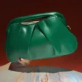 Stylish green pleated leather clutch bag chic evening handbag for women chic accessory - Green