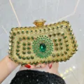 Luxury green crystal evening clutch bag elegant rhinestone wedding bridal purse hand bag - Green