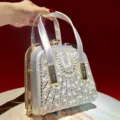 Silver Rhinestone Evening Handbag Pearl Luxury Party Clutch Women Elegant Wedding Purse - Silver