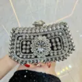 Luxurious rhinestone evening clutch bag for women, sparkling crystal wedding party purse. - Black