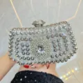 Rhinestone evening clutch bag for women, sparkling crystal shoulder bag for party and wedding. - Silver