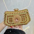 Gold rhinestone evening clutch bag luxury crystal diamond banquet purse for women party dress - Red