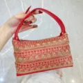 Rote bestickte ethnische Handtasche im Bohème-Stil elegante Abendtasche florale Schultertasche - Rot