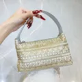 Bohemian embroidered evening handbag for women, elegant gold lace design top handle bag. - Silver