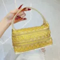 Yellow embroidered evening handbag, bohemian style sequin lace tote bag for women. - Gold