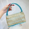 Türkisfarbene Boho Abendtasche bestickt, ethnische goldene Pailletten Damen Handtasche. - Blau