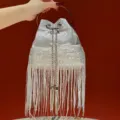 Stunning Silver Sequin Fringe Bucket Bag Elegant Metal Handle Evening Handbag for Women - Silver