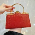Rode sprankelende strass avondtas met gouden handvat, elegante damestas voor feest. - Rood