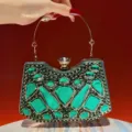 Bolso de noche de estrás verde con asa redonda de metal bolso de fiesta de lujo chic - Verde