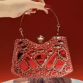 Bolso de Noche con Estrás Rojo Elegante Cartera de Cristal Fiesta Boda Brillante - Rojo