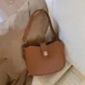 Brown leather shoulder bag, chic minimalist crossbody bag for women daily commute fashion. - Yellow-Brown Without Charm