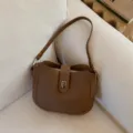 Brown leather shoulder bag, minimalist hobo bag variant with metal lock for women daily commuting. - Brown No Pendant