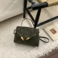 Vintage donkergroene suède handtas met gouden hardware, elegante schoudertas voor dagelijks. - Zonder hanger / S / Groen