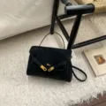 Zwarte suède handtas dames klassieke retro casual shopper schoudertas crossbody tas stijlvol chic - Zonder hanger / S / Zwart