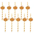 Lot de 10 pailles en papier pour fête d'Halloween avec citrouille et rayures oranges. - Paille Rayée Carte Citrouille / 10 Pièces/Paquet / Orange
