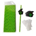 Halloween party paper straws set with green dot design, witch cutouts and glue dots. - Halloween Witch Hat Style