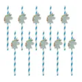Vista detallada de pajitas de papel de unicornio bonitas diseño azul rayado para fiestas 10pz - Estilo Ensamblado de Unicornio / Rayas Azules