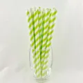 Green and white striped paper straws detail view, eco-friendly drinking straws in glass cup. - Fruit Green Striped Sharp Mouth