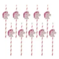 Bonitas pajitas de papel de unicornio rosa para decoración de fiesta, 10 unidades coloridas. - Estilo Ensamblado de Unicornio / Rayas Rosa Bicolor