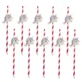 Cute unicorn paper straws with pink striped design, perfect for kids party drinks decor. - Unicorn Assembled Style / Red Stripe