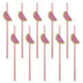 10pcs pink paper drinking straws with cute watermelon slice decor for summer party event. - With Glue Dots 10 Pcs Pack / Watermelon