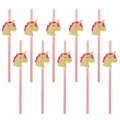 Unicorn paper straws detailed view showing cute pony cutout design, 10 pcs pack for drinks. - Unicorn Assembled Style / Pure Pink