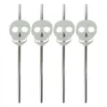 Halloween silver glitter skull paper straws creative party decorative drink stirrers 4pcs - Silver Skull Style / 25 Pieces/Pack / Silver Straw + Silver Skull