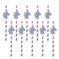 Detailed view of unicorn paper straws, purple striped party drink straws with cute unicorn decor. - Unicorn Assembled Style / Purple Striped