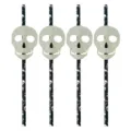Halloween paper straws set featuring silver glitter skull decorations and spooky patterns for party. - Black Skull Style / 25 Pieces/Pack / Black Straw + Silver Skull