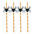 Halloween paper drinking straws with black spider decorations, colorful party props. - Halloween Black Spider Style