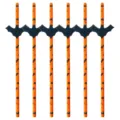 Halloween paper straws with black bat decorations, funny party drink decors for events and celebrations. - Bright Black Bat Style / 25 Pieces/Pack / Glossy Black Bat