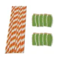 Summer cactus paper straws party decorations set colorful striped drinking straws for drinks - Cactus / Orange