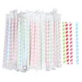 Colorful striped paper straws individually wrapped, eco-friendly disposable detail. - 100 Packs / Multi-color Striped