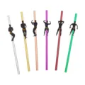 Novelty muscular man paper drinking straws for bachelorette party and birthday celebration decorations - 6-Color Foil Black Man Style