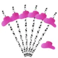 Pink cow print paper straws with glitter mini hat decorations for festive party juice. - Top Hat Style / 10 Piece Set