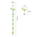 Green and white striped paper straws with cocktail decorative cards for party events. - Goblet with Fruit Green Stripes