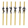 Gold paper drinking straws with muscular man silhouettes for bachelorette and birthday parties. - 6 Pieces/Pack / Solid Gold Black Man Style