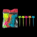 Colorful plastic palm tree fruit forks detail view, perfect for cocktail picks and party cake decor. - Coconut Tree Shape / 30 Pieces/Pack / Colorful