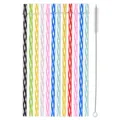 Herbruikbare harde PP gestreepte rietjes set met reinigingsborstel 27cm lange beker accessoires - 27cm Met Ring / Transparant Schroefdraadring Gemengde Kleur 12Stk+1Borstel