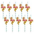 Summer party Hawaiian flamingo paper drinking straws, blue and white striped biodegradable 10pcs - With Glue Dots 10 Pcs Pack / Flamingo