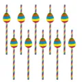 Close-up detail of colorful rainbow paper straws with Easter egg decorations for party drinks. - Easter Egg Straws (10pcs)