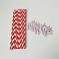 Pajitas de papel a rayas rojas y blancas con tarjetas de unicornio bonitas fiesta 10pz - Estilo Punto de Pegamento de Unicornio / Raya Roja