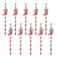 Close-up detail of red and white striped paper straws with festive Christmas stocking cutouts. - Christmas Boot (Pre-glued 10 Pcs)