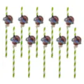 Thanksgiving turkey paper straws detail, green striped biodegradable party drink straws. - Turkey Straw Style / 10 Piece Set / Fruit Green