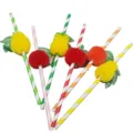 Colorful paper straws with 3D honeycomb fruit decorations for party drinks dessert tables 50pcs - 24cm 50 Pieces/Pack / Multicolor