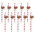 Thanksgiving turkey paper straws detail view, festive red white striped disposable party supplies 10pcs. - Turkey Straw Style / 10 Piece Set / Red