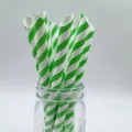 Green and white striped paper straws, eco-friendly disposable drinking straws for milk tea. - Dark Green Striped Sharp Mouth
