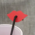 Disposable plastic drinking straw with red lips card paper decoration for party wedding. - Smile / 10 Piece Set
